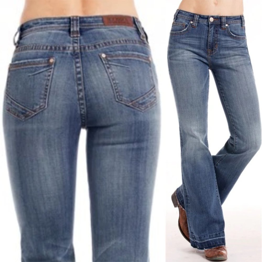 Rock & Roll Cowgirl High Rise Trouser Jeans Raw Hem Women's 36 x 32 H12958 - Picture 1 of 12